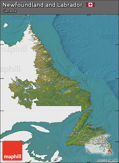 Satellite Map of Newfoundland and Labrador, single color outside