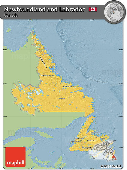 Savanna Style Map of Newfoundland and Labrador, single color outside