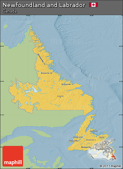 Savanna Style Map of Newfoundland and Labrador, single color outside