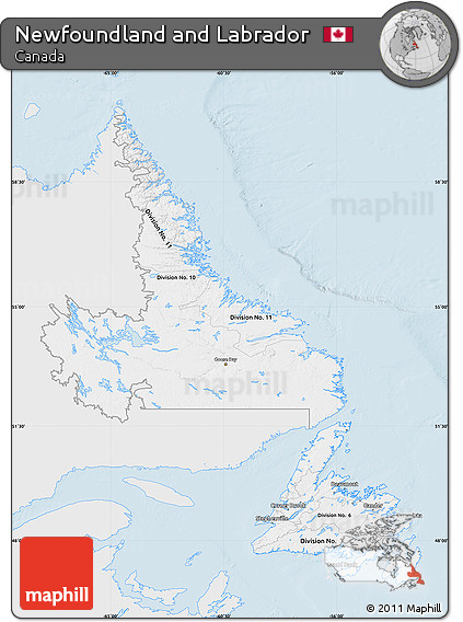 Silver Style Map of Newfoundland and Labrador, single color outside