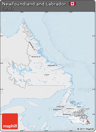 Silver Style Map of Newfoundland and Labrador, single color outside