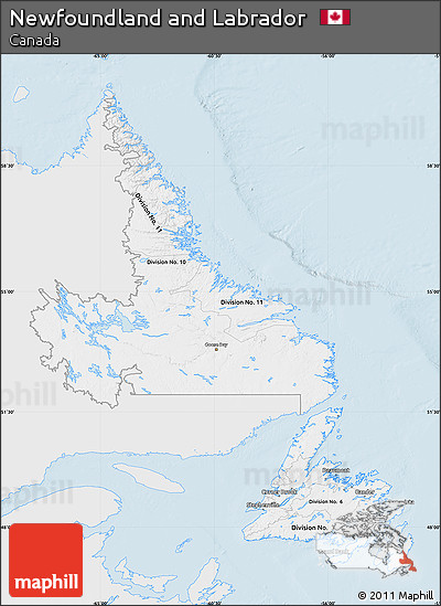 Silver Style Map of Newfoundland and Labrador, single color outside