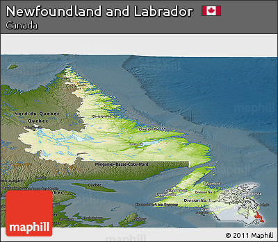 Physical Panoramic Map of Newfoundland and Labrador, darken
