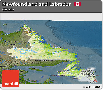 Physical Panoramic Map of Newfoundland and Labrador, darken