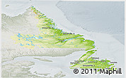 Physical Panoramic Map of Newfoundland and Labrador, lighten, semi-desaturated