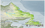 Physical Panoramic Map of Newfoundland and Labrador, semi-desaturated