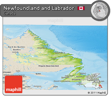 Physical Panoramic Map of Newfoundland and Labrador, shaded relief outside