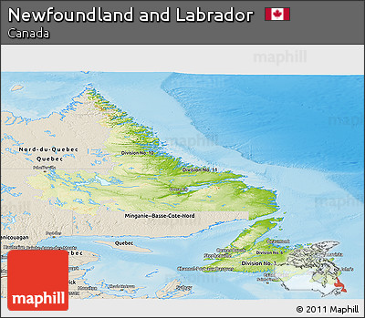 Physical Panoramic Map of Newfoundland and Labrador, shaded relief outside