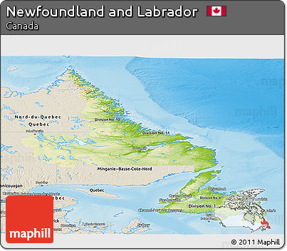 Physical Panoramic Map of Newfoundland and Labrador, shaded relief outside