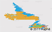 Political Panoramic Map of Newfoundland and Labrador, cropped outside