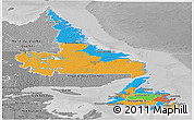 Political Panoramic Map of Newfoundland and Labrador, desaturated