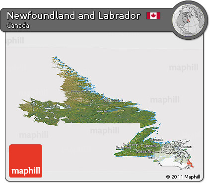 Satellite Panoramic Map of Newfoundland and Labrador, cropped outside