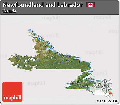 Satellite Panoramic Map of Newfoundland and Labrador, cropped outside