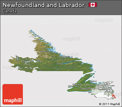 Satellite Panoramic Map of Newfoundland and Labrador, cropped outside