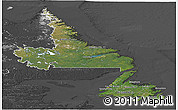 Satellite Panoramic Map of Newfoundland and Labrador, darken, desaturated