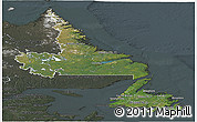 Satellite Panoramic Map of Newfoundland and Labrador, darken, semi-desaturated