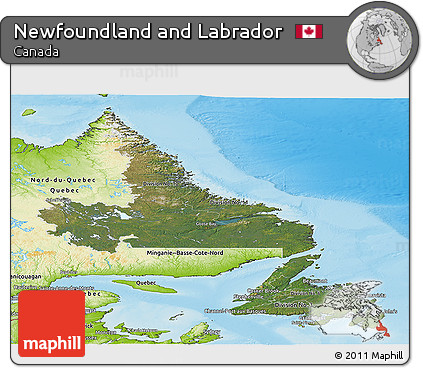 Satellite Panoramic Map of Newfoundland and Labrador, physical outside