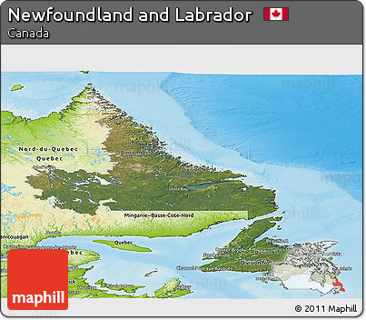 Satellite Panoramic Map of Newfoundland and Labrador, physical outside