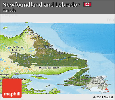 Satellite Panoramic Map of Newfoundland and Labrador, physical outside