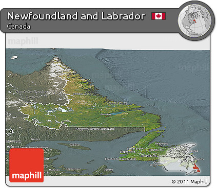 Satellite Panoramic Map of Newfoundland and Labrador, semi-desaturated