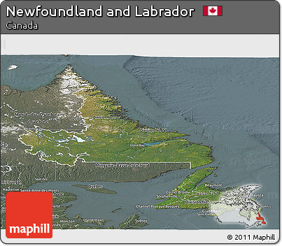 Satellite Panoramic Map of Newfoundland and Labrador, semi-desaturated
