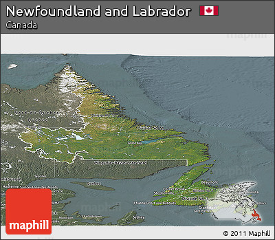 Satellite Panoramic Map of Newfoundland and Labrador, semi-desaturated