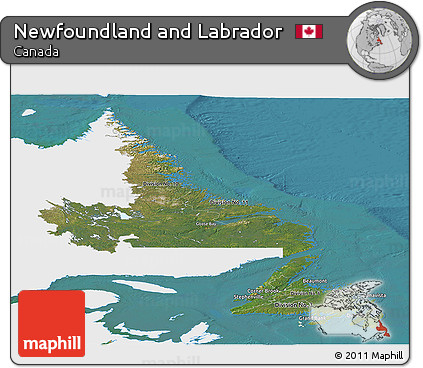 Satellite Panoramic Map of Newfoundland and Labrador, single color outside