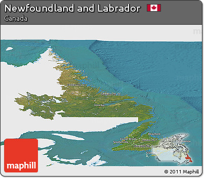 Satellite Panoramic Map of Newfoundland and Labrador, single color outside
