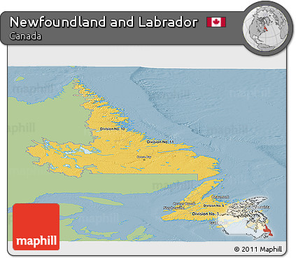 Savanna Style Panoramic Map of Newfoundland and Labrador, single color outside