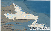 Shaded Relief Panoramic Map of Newfoundland and Labrador, darken