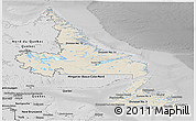 Shaded Relief Panoramic Map of Newfoundland and Labrador, desaturated