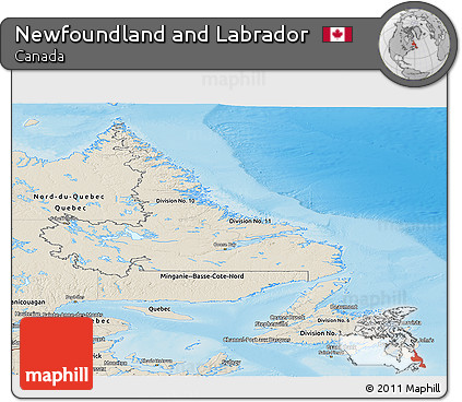 Shaded Relief Panoramic Map of Newfoundland and Labrador