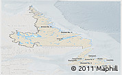 Shaded Relief Panoramic Map of Newfoundland and Labrador, lighten, semi-desaturated