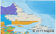 Shaded Relief Panoramic Map of Newfoundland and Labrador, political outside