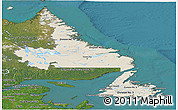 Shaded Relief Panoramic Map of Newfoundland and Labrador, satellite outside