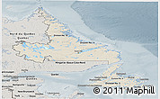 Shaded Relief Panoramic Map of Newfoundland and Labrador, semi-desaturated