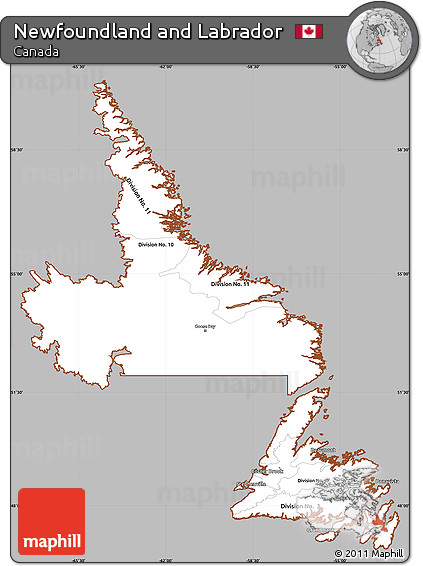 Gray Simple Map of Newfoundland and Labrador, cropped outside
