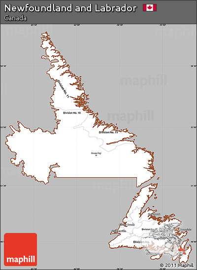 Gray Simple Map of Newfoundland and Labrador, cropped outside