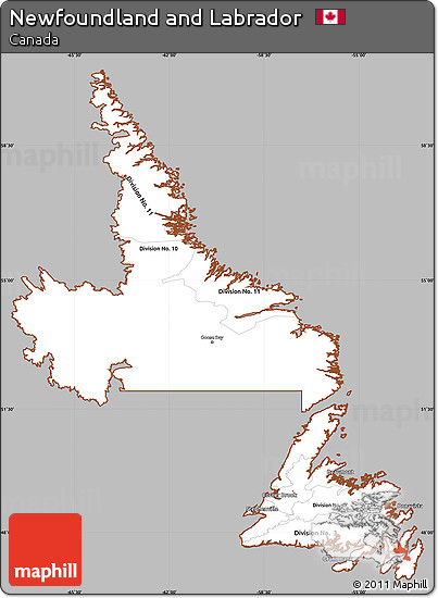 Gray Simple Map of Newfoundland and Labrador, cropped outside