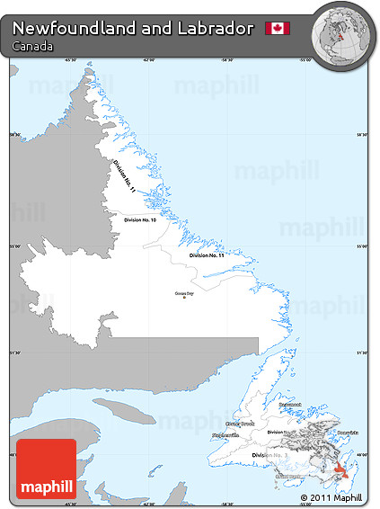 Gray Simple Map of Newfoundland and Labrador, single color outside