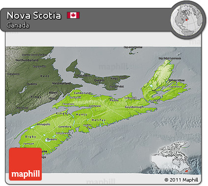 Physical 3D Map of Nova Scotia, darken, semi-desaturated