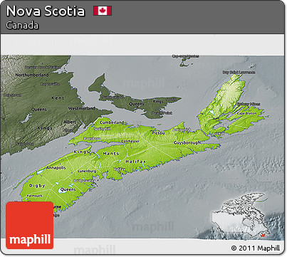 Physical 3D Map of Nova Scotia, darken, semi-desaturated