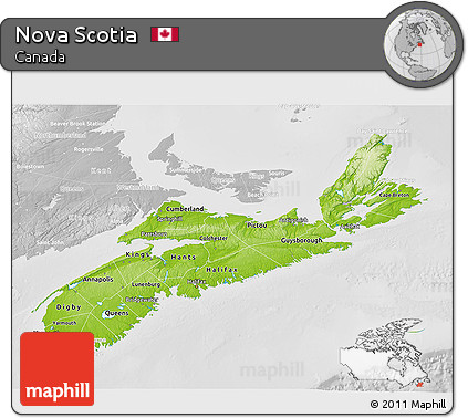 Physical 3D Map of Nova Scotia, lighten, desaturated
