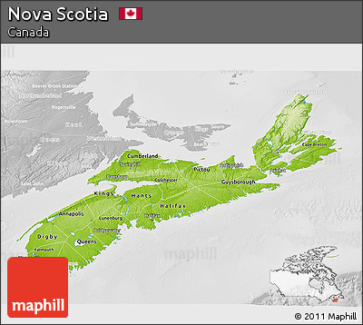 Physical 3D Map of Nova Scotia, lighten, desaturated