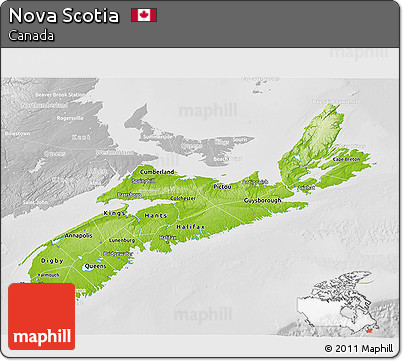 Physical 3D Map of Nova Scotia, lighten, desaturated