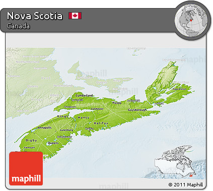 Physical 3D Map of Nova Scotia, lighten