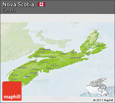 Physical 3D Map of Nova Scotia, lighten