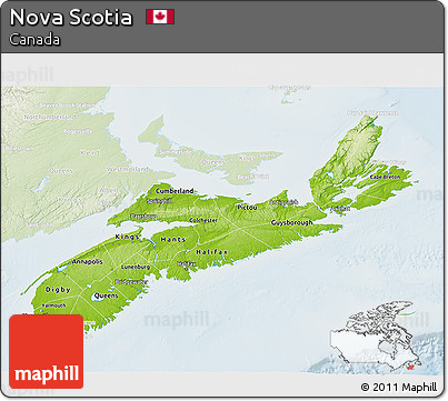 Physical 3D Map of Nova Scotia, lighten