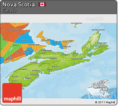 Physical 3D Map of Nova Scotia, political outside