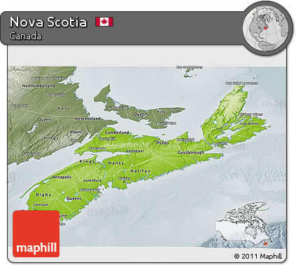 Physical 3D Map of Nova Scotia, semi-desaturated